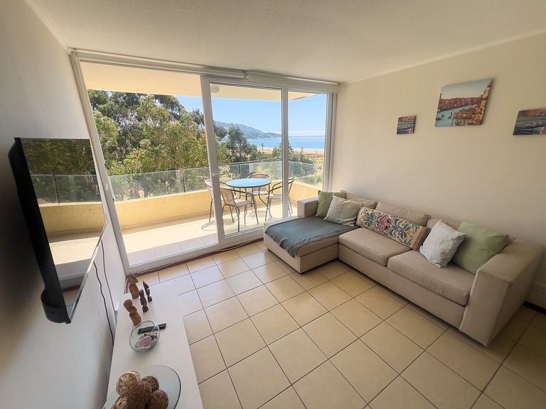 Depto para 5 con vista al mar a pasos de la playa